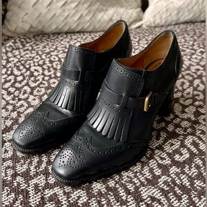 Ralph Lauren Purple Label Women’s Black Leather Heels Brogue Loafer EU 38.5 US 8